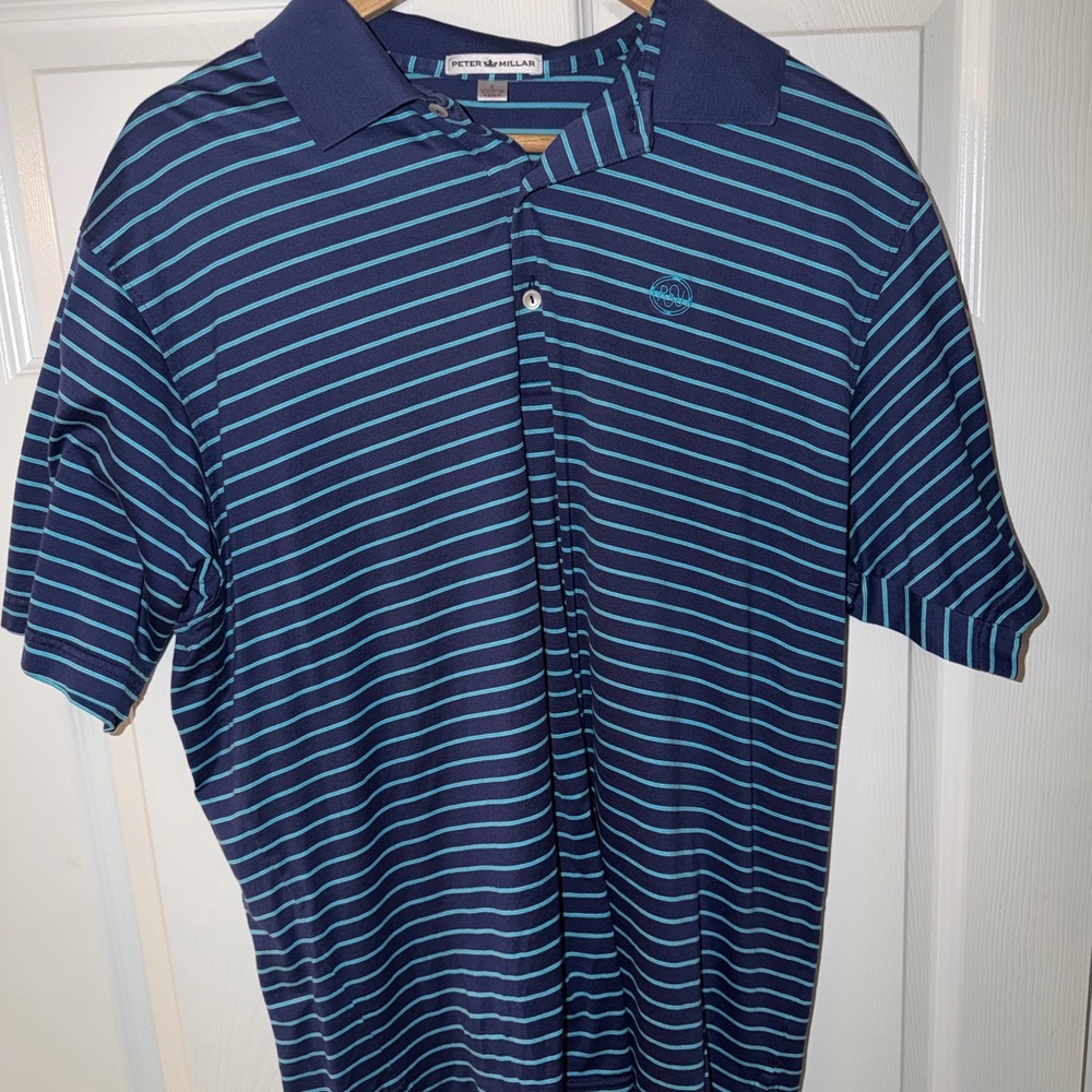 Peter Millar Navy and Light Blue Striped Polo